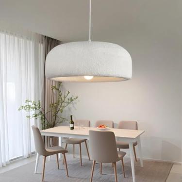 Imagem de Luminária pendente moderna para sala de jantar, estilo japonês Wabi-sabi, com cúpula em imitação de pedra, formato de ninho de pássaro, branca, criativa para mesa de jantar, sala de estar e