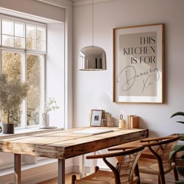 Imagem de This Kitchen is for Dancing Poster Bege Impressão em Tela Pintura Arte de Parede para Cozinha Sala de Jantar Decoração de Casa Sem Moldura