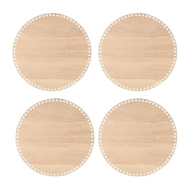 Imagem de PATIKIL Base de cesta de crochê de 25,4 cm de diâmetro, 4 peças de base de madeira redonda de crochê para artesanato faça você mesmo, decoração de casa, cor de madeira escura