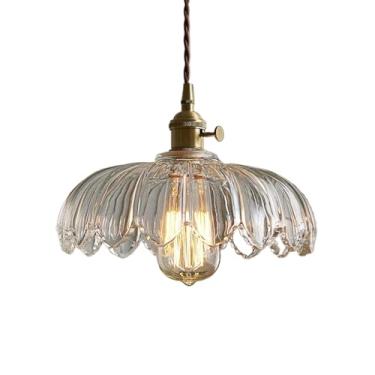 Imagem de Luminária pendente vintage de vidro com 1 lâmpada em formato de flor, luminária de teto decorativa em acrílico, lustre para sala de jantar, cozinha, quarto, corredor ou ilha em estilo fazend