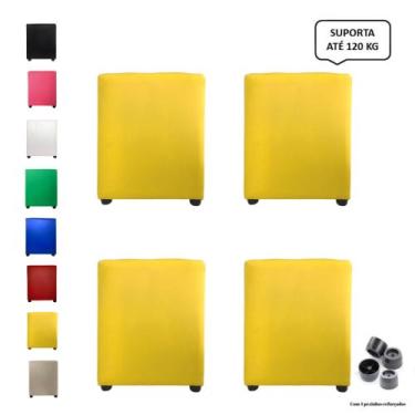 Imagem de Kit 4 puff quadrado banqueta cubo - Melhor Opção , Amarelo