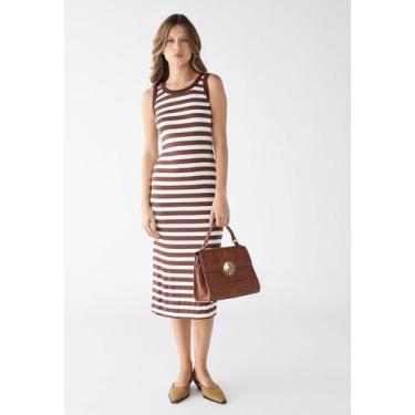 Imagem de Vestido Midi De Alça E Fenda Ribana Algodão Premium - Levosch, Listrad