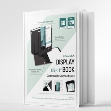 Imagem de STAGEEK Fichário de portfólio com 60 bolsos, 120 páginas, fichário de 21 x 28 cm com mangas de plástico, pasta de portfólio de arte com protetores de folhas transparentes, livro de apresentação para