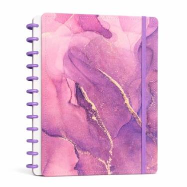 Imagem de Caderno Inteligente Universitário A4, 80 Folhas Pautadas, Capa Dura Marmorizada com 11 Discos, Design Luxuoso em Cores Variadas para Escola e Escritório (Marmorizado Roxo)