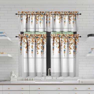 Imagem de Tapesb Conjunto de 3 peças de cortina de cozinha com flores florais engraçadas cortinas de janela pequenas sobre a pia essenciais para decoração de cozinha, quarto, lavanderia, 69,8 x 91,4 cm