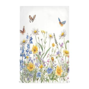 Imagem de xigua Conjunto de 1 panos de prato de cozinha de flores silvestres e borboletas, toalhas de cozinha de secagem rápida altamente absorventes para limpeza de pratos e limpeza manual, 71 x 45 cm