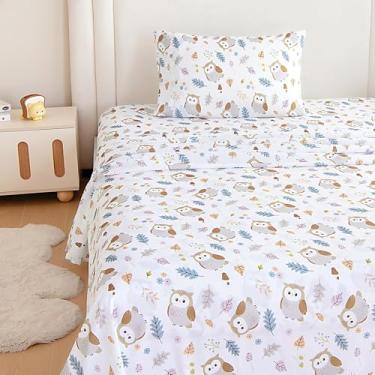 Imagem de MICORAL Jogo de lençol solteiro infantil, 3 peças de lençóis para meninos e meninas, lençóis de microfibra com estampa macia, conjunto de cama infantil aconchegante, coruja (branco)