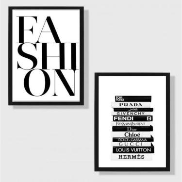 Imagem de Kit 2 Quadros Livros Fashion 45X34 Com Vidro Preta