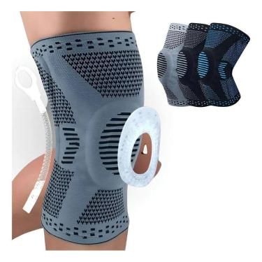 Imagem de Joelheira De Compressão Silicone Cabo De Aço Esportes Cinza