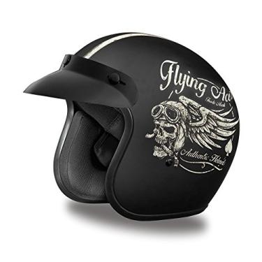 Imagem de Capacete Daytona Capacetes para motocicleta Cara Aberta Cruiser – Flying Ace's 100% aprovado pelo DOTDaytona Helmets "Leading The Way In Quality Headgear" Medium preto DC6-FAC-M
