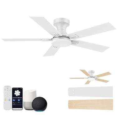 Imagem de Ventiladores de teto de 42 polegadas com luzes, ventilador de teto discreto inteligente com luz e controle remoto, Alexa, aplicativo, ventiladores de teto brancos para quarto pequeno, pátio, uso
