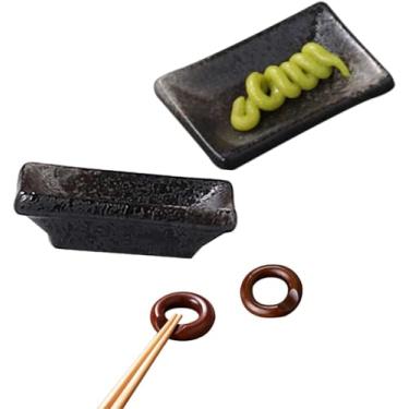 Imagem de Conjunto de tigelas de cerâmica para sobremesa, tigelas de imersão de cerâmica, estilo 2 unidades de pratos de molho para mergulhar, prato quadrado de molho de soja de sushi, tigelas pequenas para