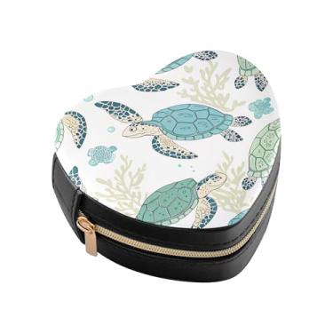 Imagem de Burbuja Mini caixa de joias em forma de coração de tartaruga marinha para mulheres e meninas, estojo portátil organizador de armazenamento para brincos, anéis, colares e pulseiras