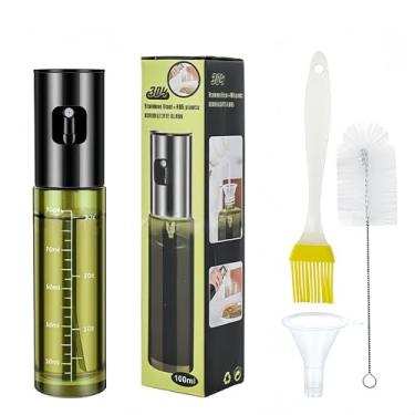 Imagem de uvbws Spray de óleo de cozinha de vidro de grau alimentício de 100 ml, spray de azeite calibrado, à prova de luz e pulverizador preto ajustável de aço inoxidável 304, adequado para frigideira a ar