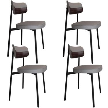 Imagem de Kit 04 Cadeiras Estofada Para Sala de Jantar Astrid Preto C01 Linho Cinza Courino Café - Lyam Decor