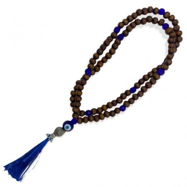 Imagem de Japamala Olho Grego 108 contas de Madeira 8 mm Pompom Azul