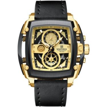 Imagem de Relógio Masculino Mostrador Grande Design Tonneau à Prova D 'água Preto Dourado