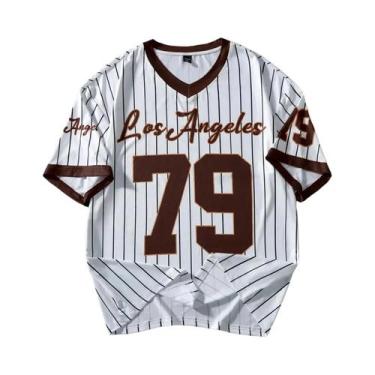 Imagem de Camiseta Masculina Retrô De Beisebol Com Gola V E Manga Curta, Estampa