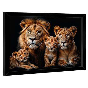 Imagem de Quadro Decorativo Família De Leões No Preto