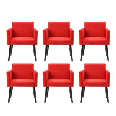 Imagem de Kit 6 Poltronas Luca Estilo Retrô Decorativa - Vermelho - Cor: Vermelho