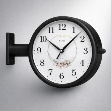 Imagem de Relógio de Parede Dupla Face Vintage Analógico Preto - Genérica