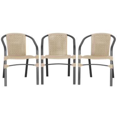 Imagem de 03 Cadeiras Floripa Alumínio Pintura Preta Trama Original Rami