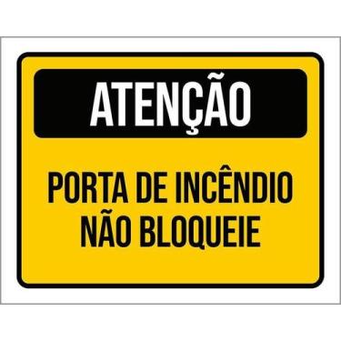 Imagem de Kit 3 Placa Acm Atenção Porta Incêndio Não Bloqueie 18X23 - Sinalizo