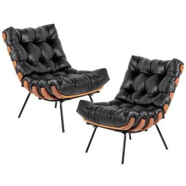 Imagem de Kit 02 Poltronas Costela L04 Couro Preto - LYAM DECOR