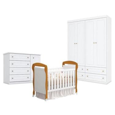 Imagem de Quarto De Bebê Americano 4 Portas Com Berço Danny Branco Acetinado Sav