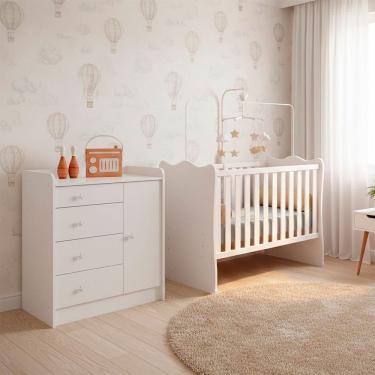 Imagem de Quarto de Bebe Infantil Doce Sonho Berco e Comoda Trocador 4 Gavetas Qmovi