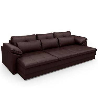 Imagem de Sofá Retrátil Para Sala De Estar 4 Lugares 332cm Riza S03 Couro Carame