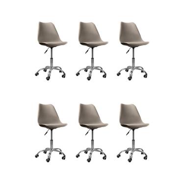 Imagem de Kit 06 Cadeiras Office Oficial Cromada Giratória Saarinen Bege