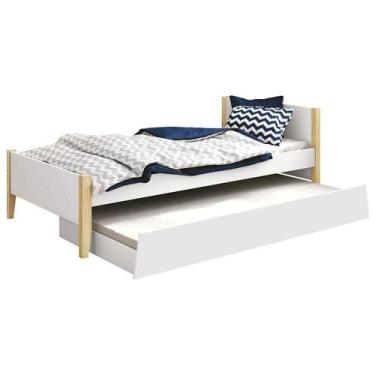 Imagem de Cama Solteiro Com Auxiliar Simba Branco Acetinado Com Pés Natural - Re