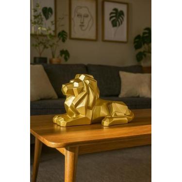Imagem de Escultura Decorativa Leão Geométrico em Resina Design Moderno - Parais