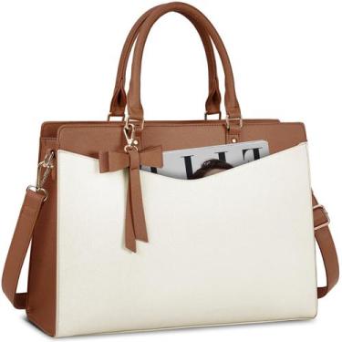 Imagem de Bolsa para laptop RAINSMORE PU de couro de 15,6 polegadas impermeável 