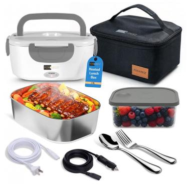 Imagem de FORABEST Marmita Elétrica 2 em 1 Portátil 1.5L com Divisórias, 24, 12V, 110V 50W, Branca