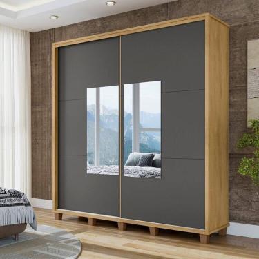 Imagem de Guarda-roupa Casal Monte Carlo com 2 Portas de Correr com Espelho e 4 Gavetas Internas e Maleiros Cinamomo/ Grafite