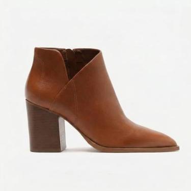 Imagem de Bota Feminina Arezzo Couro Corte V Salto Grosso A1187900010012 Caramelo-Feminino