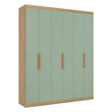 Imagem de Guarda Roupa Casal Milan 6 Portas Capuccino Menta Acetinado - Thb - TH