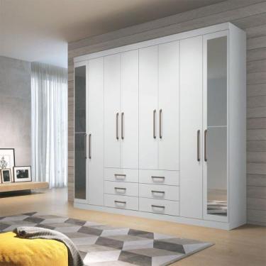 Imagem de Guarda-Roupa Casal Belize 8 Portas 6 Gavetas com Espelho Branco - Pnr 