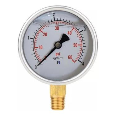 Imagem de Manômetro 63mm Inox De Pressão Com Glicerina 0 A 4 Bar e 0 A 60 Psi Re