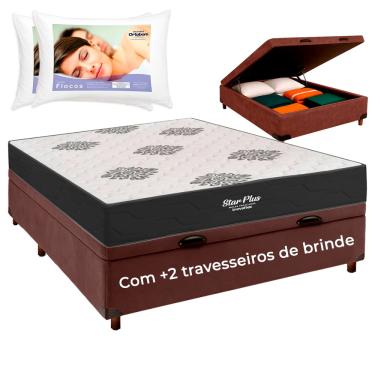 Imagem de Cama Box Bau + Colchão Casal Molas Ensacadas Star Plus + 2 Travesseiros Ortobom