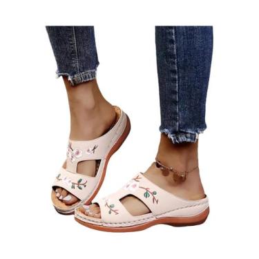 Imagem de Sandálias De Couro PU Femininas Com Bordado Vintage, Presente De Natal