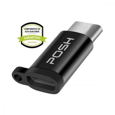 Imagem de Adaptador Posh Micro USB para USB C em metal com cordao para cabo USB
