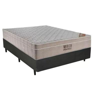 Imagem de Cama Box Casal Sintético + Colchão Casal Ortobom Airtech Molas (65x138x188) Cinza