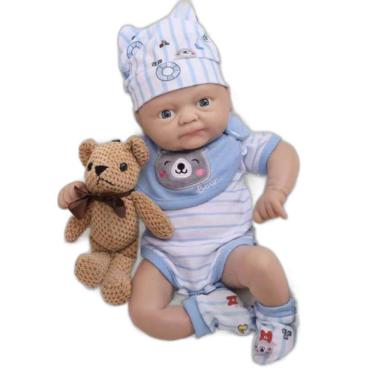 Imagem de Bebê Reborn Menino De Silicone Sólido Molinho Olhos Azuis Realista