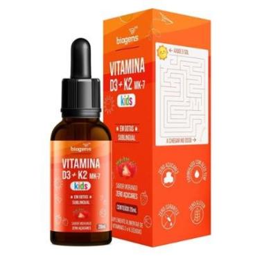 Imagem de Vitamina D3 + K2 Mk-7 Kids Em Gotas (D3 2000ui K2 100mcg) Sabor Morango 20ml - Bigens-U...