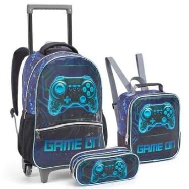 Imagem de Kit Mochila Rodinhas Lancheira Estojo Video Game Infantil Escolar Game On Seanite-Mascu...