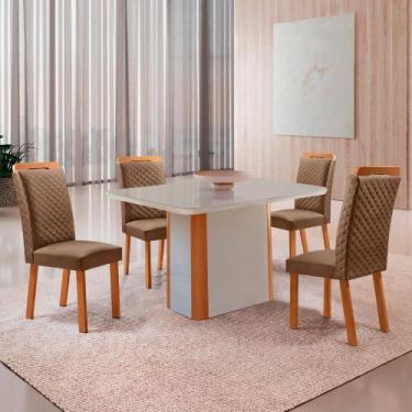 Imagem de Mesa de Jantar Isadora 120cm Tampo MDF Vidro Canto Copo com 4 Cadeiras