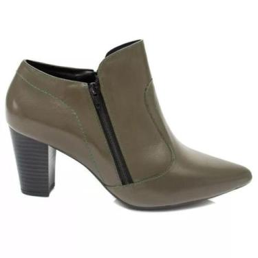 Imagem de Bota Feminina Em Couro Bico Fino Salto Grosso Levina Alves, Verde mili